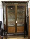 A Louis XVI style parquetry inlaid marble top vitrine W.116cm                                                                          