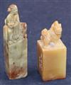 Two Chinese soapstone seals Tallest 10cm                                                                                               