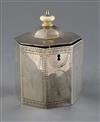 A George III silver octagonal tea caddy by William Turton, gross 13 oz.                                                                