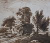 Richard Cooper Jnr. (1740-1814), Italian landscape with ruined temple and figures, pen and brown ink on paper, 16 x 18.5cm                                                                                                  