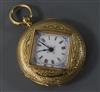 An engraved 18ct gold fob watch with Roman dial and shaped glass panel.                                                                