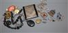 Mixed jewellery including silver cufflinks, charm bracelet, 19th century pinchbeck brooch etc. and a silver cigarette case.            