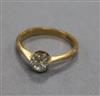 An 18ct gold and solitaire diamond ring, size L.                                                                                       