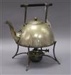 An Arts & Crafts plated kettle, stand and burner overall height 26cm                                                                   