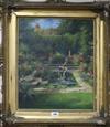 Leonard Carr Cox (fl. 1900-1909), oil on canvas, lily pond in a garden, signed, 60 x 50cm                                              