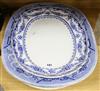 Three blue and white oval meat dishes, including one by Mortlock                                                                       