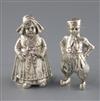 A pair of late 19th century Hanau silver figural pepperettes, 9.5 oz.                                                                  