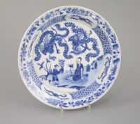 A Chinese blue and white 'sage and phoenix' dish, Kangxi period, 20.8cm diameter                                                       