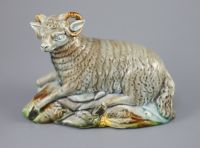 A Ralph Wood the Younger polychrome pottery figure of a Ram, c.1780-90, 18.2cm long                                                    