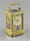 A French miniature brass and champleve enamel carriage timepiece, c.1900, 3in.                                                         