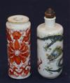 Two 19th century Chinese porcelain cylindrical snuff bottles tallest 8cm                                                               