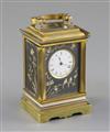 An early 20th century French gilt brass and Komai style miniature carriage timepiece, 3.5in.                                           