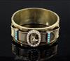 A Victorian gold, turquoise, seed pearl and diamond set hinged buckle bracelet, in fitted case (a.f.).                                 