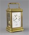 An early 20th century French hour repeating carriage alarum clock, H.6.25in.                                                           