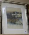 Colin Kent, watercolour, bridge in a landscape, signed, 38 x 30cm                                                                      