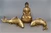 An Eastern gilt metal Buddha and a pair of resin carp Buddha 24cm                                                                      