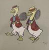 Cecil Aldin, chromolithograph, Ducks playing tennis, 17 x 16cm                                                                                                                                                              