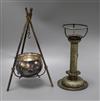 A plated bowl on stand and a single plated lamp base/candlestick 27cm high                                                             