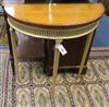 A Sheraton Revival painted and parcel-gilt satinwood demi-lune side table W.76cm                                                       