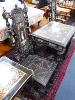 A pair of 19th century ivory inlaid ebony hall chairs and a similar table, table, W-80, D-56, H-75cm.                                                                                                                       