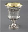 A George III silver presentation pedestal trophy cup by J.W. Story & W. Elliot, 32.5 oz.                                               