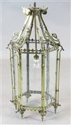 A Victorian brass hexagonal hall lantern, height 31in. diameter 15.5in.                                                                