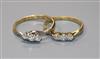 Two 18ct gold and diamond set dress rings.                                                                                             