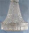 An early to mid 20th century cut glass bag chandelier, drop 40in. Diam.32in.                                                           