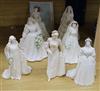 Seven commemorative Coalport figures: Queen Victoria, Princess Alexandra, Queen Elizabeth the Queen Mother, Diana Princess of Wales,   