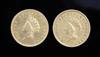 Two United States of America one dollar gold coins, 3.3g (total)                                                                       