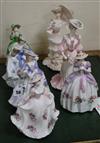 Seven Coalport figurines: Forget-me-not, Sweet Violet, Sweet Rose, Sweet Holly, Sweet Anemone, Lady Caroline and Meeting At Ascot      