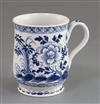 A Bow bell-shaped blue and white mug, c.1770 H. 11.3cm                                                                                 