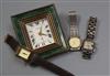 A Gucci travelling desk clock and three Gucci wrist watch including 925.                                                               