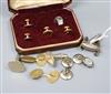 A pair of Georg Jensen sterling silver cuff links, other cuff links and dress studs including one 15ct.                                