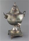 A George III silver two handled tea urn and cover by Andrew Fogelberg & Stephen Gilbert, gross 106.5 oz.                               