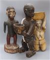 Three African carved and painted wood ethnographical figures tallest 59cm                                                              