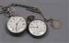 Two silver pocket watches and a silver albert.                                                                                         