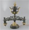 A William IV table top bronze double light Colza lamp, H.17.5in.                                                                       