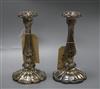 A Pair of Sheffield plate candlesticks height 24cm                                                                                     