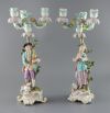 A pair of Meissen bucolic figural candelabra, 19th century, H. 42cm                                                                    