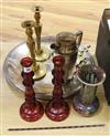 Victorian overlaid glass candlesticks, Ruskin vase, tray etc                                                                           
