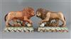 A near pair of large Ralph Wood type pearlware figures of 'Medici' lions, c.1800-10, L. 33.5cm                                         