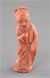 A Chinese coral figure of a sage, mid 20th century, height 9.4cm                                                                       