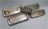 Four Sheffield plate snuffers trays and a dish wedge Largest 23cm x 10cm wide                                                          