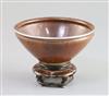 A Chinese Jian ware bowl, Song dynasty, D. 12.6cm, wood stand                                                                          