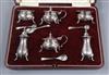 A cased George V silver six piece condiment set by Alexander Clark, Birmingham, 1925.                                                  