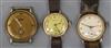 Two 9ct gold wrist watches including Waltham and a steel and gold plated Roamer wrist watch.                                           