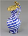 A French blue and white swirl glass ewer, possibly Clichy, mid 19th century, h. 29.5cm                                                 