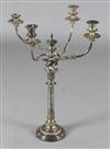 A 19th century Sheffield plate four branch, five light candelabrum, 68cm.                                                              