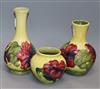 Three Moorcroft Hibiscus vases tallest 16cm                                                                                            